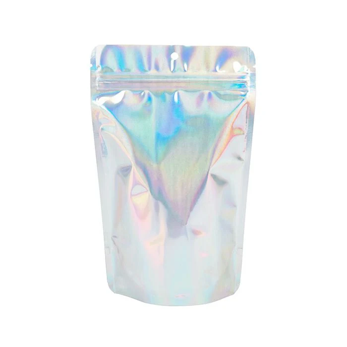 Stå upp påsar Iridescent/Holographic 13x7,9x20,6cm Med hängande hål (25 st) [ZBGH3]
