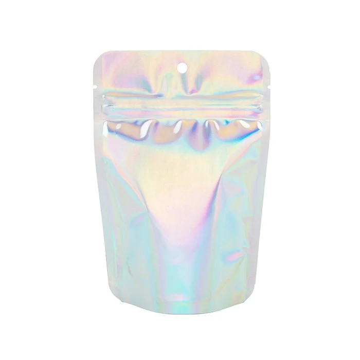 Stå upp påsar Iridescent/Holographic 10,2x6x15,2cm Med hängande hål (25 st) [ZBGH2]