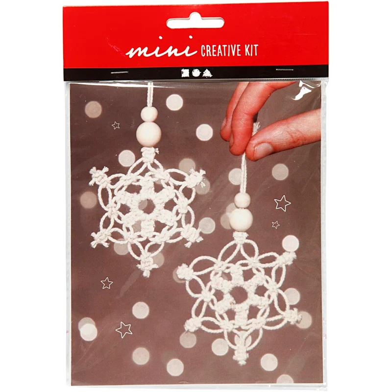 Mini DIY Kit, makramé iskristall/snöflinga, H: 10 cm, 1 förp. [HOB-977409]