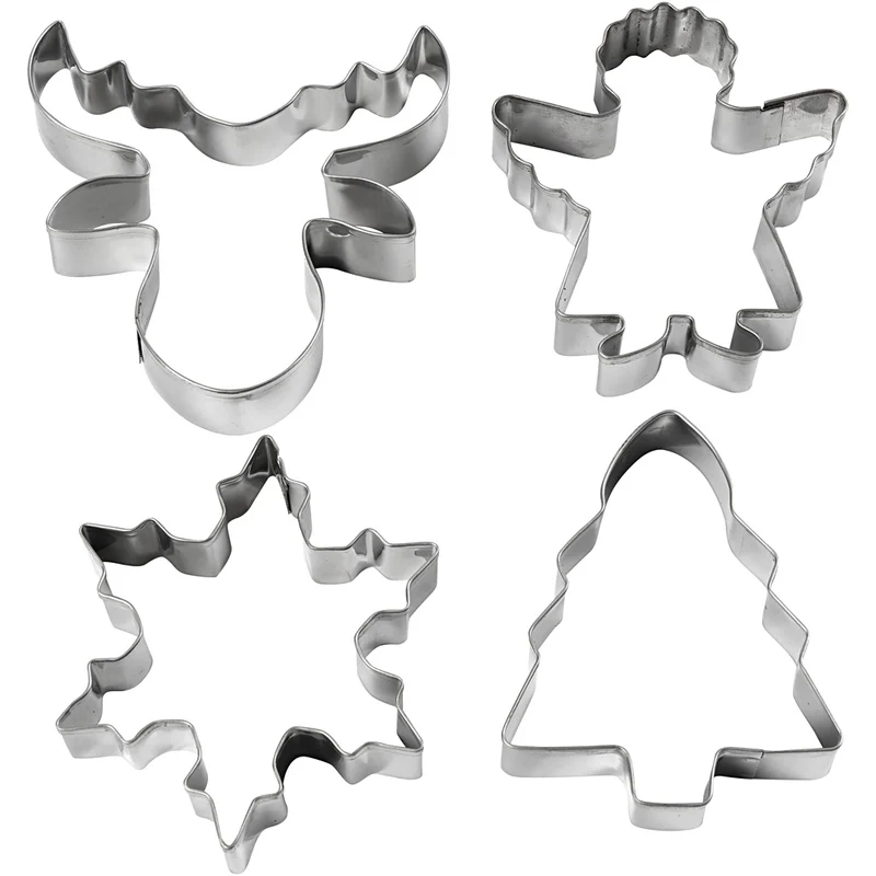Utsticksform, julgran, ängel, ren, snökristall, H: 8 cm, 4 st./ 1 förp. [HOB-782886]
