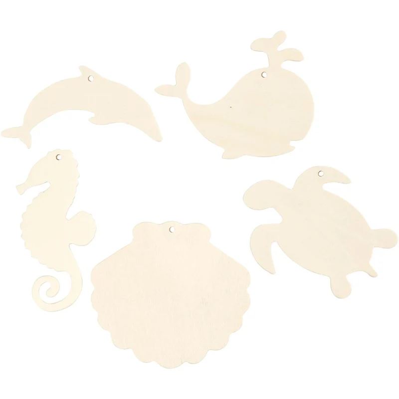 Hängande havsdjur, Sjöhäst, sköldpadda, delfin, mussla och val, H: 5-10 cm, B: 5-10 cm, Hålstl. 3 mm, tjocklek 2 mm, 5 st./ 1 förp. [HOB-57972]