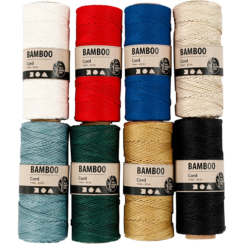 Bambusnöre, tjocklek 1 mm, mixade färger, 8x65 m/ 1 set [HOB-503480]