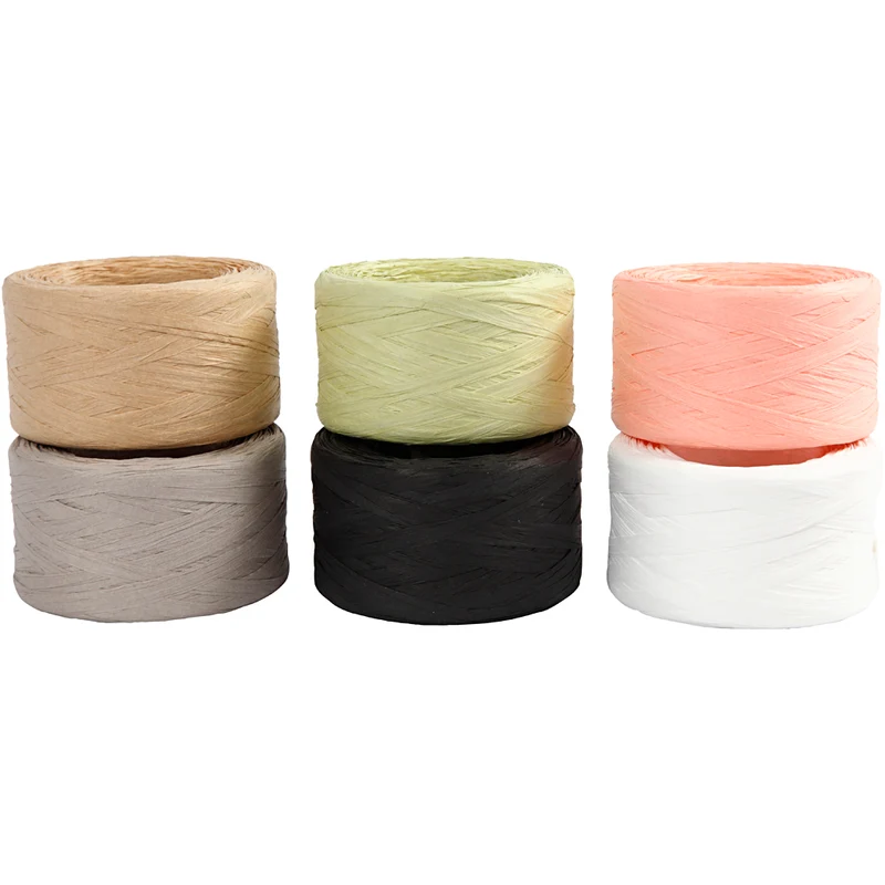 Raffia Pappersgarn, B: 7-8 mm, mixade färger, 6x100 m/ 1 förp. [HOB-503299]