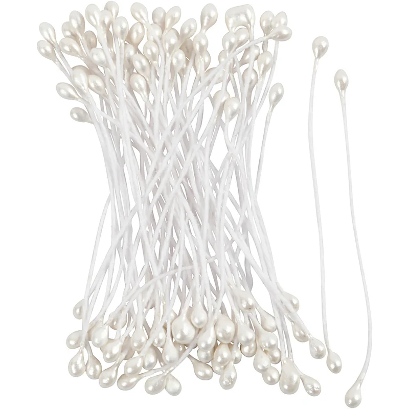 Ståndare för Blommor, L: 6,4 cm, Dia. 2 mm, vit, pärlemor, 100 st./ 1 förp. [HOB-610352]