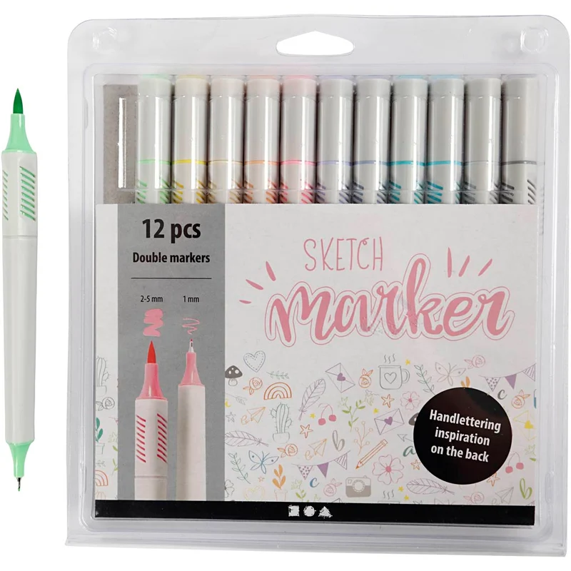 Sketch markers, spets 1+2-5 mm, pastellfärger, 12 st./ 1 förp. [HOB-37380]