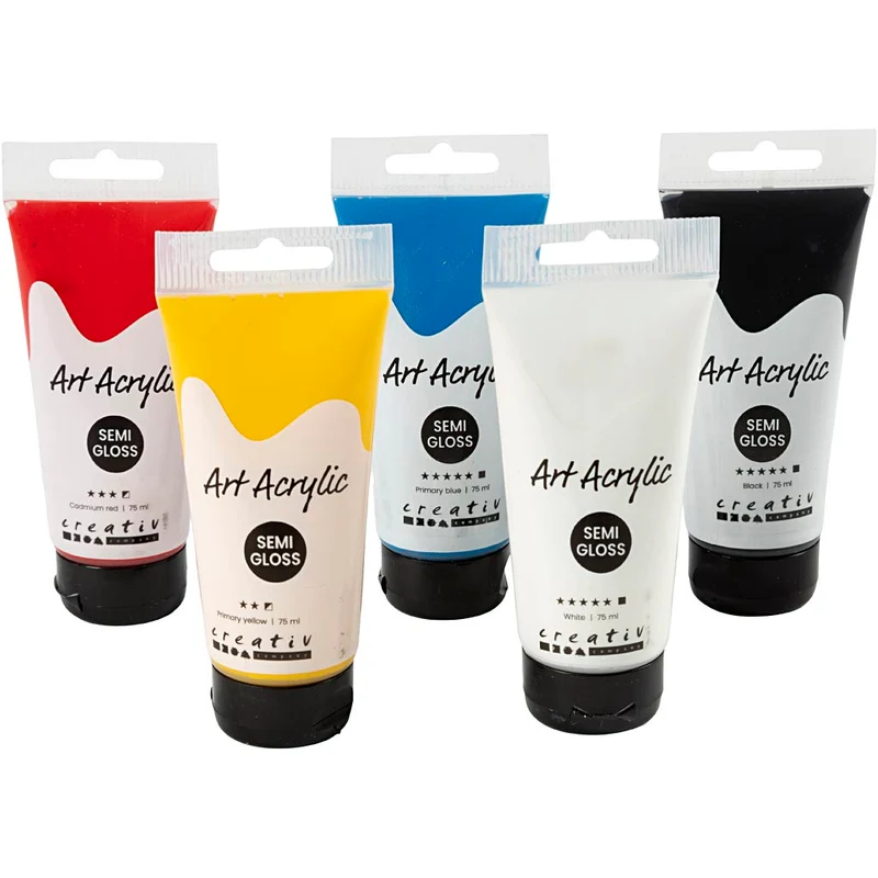 Akrylfärg, grundfärger, halvblank, mixade färger, 5x75 ml/ 1 förp. [HOB-35135]
