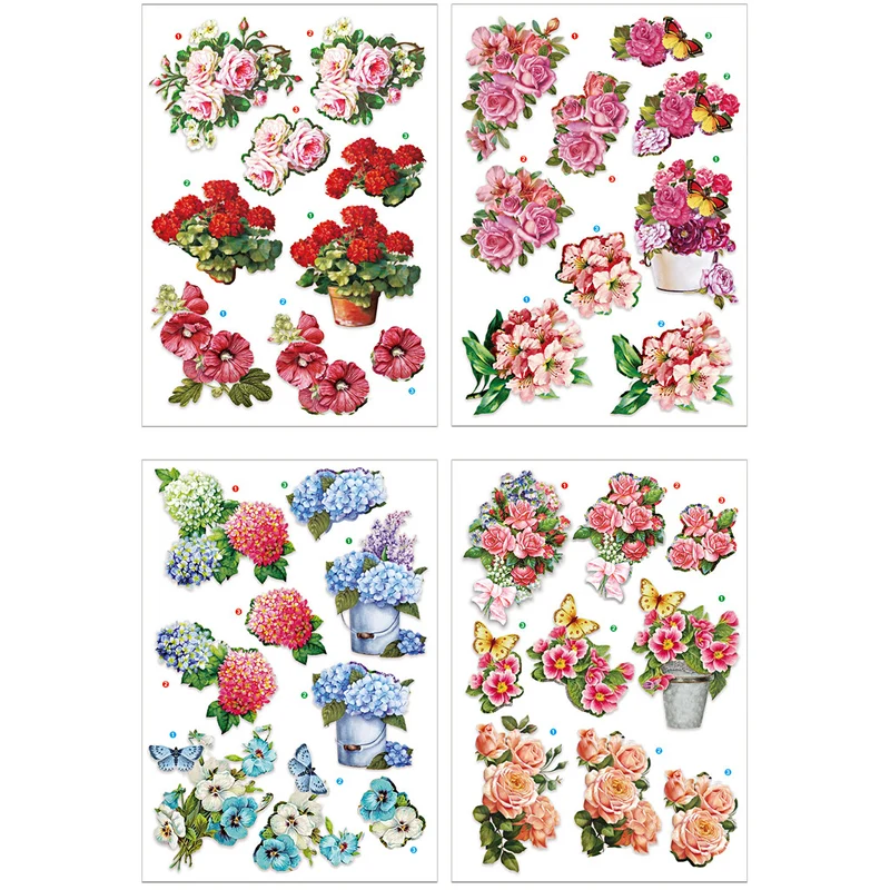 3D Motiv, blommor, ark 21x30 cm, 4 ark/ 1 förp. [HOB-28703]