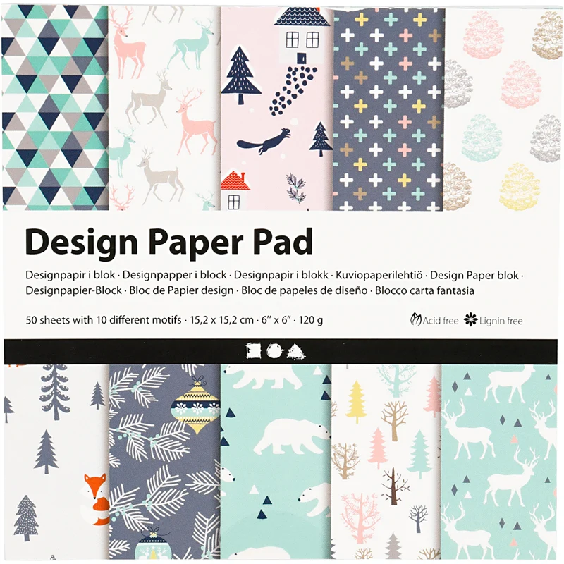 Designpapper, ark 15,2x15,2 cm, 120 g, ljusgrön, rosa, vit, 50 ark/ 1 förp. [HOB-225909]