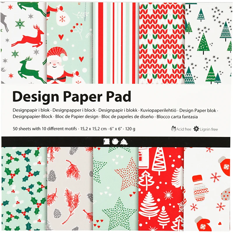 Designpapper, ark 15,2x15,2 cm, 120 g, grön, röd, vit, 50 ark/ 1 förp. [HOB-225908]