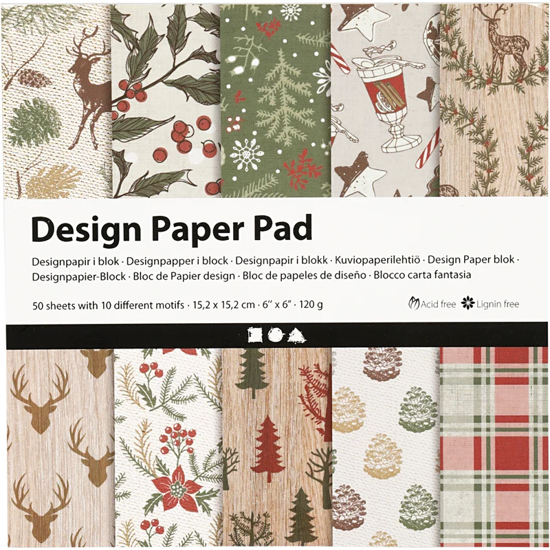 Designpapper, ark 15,2x15,2 cm, 120 g, brun, röd, 50 ark/ 1 förp. [HOB-225907]