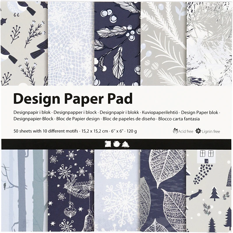 Designpapper, ark 15,2x15,2 cm, 120 g, blå, grå, 50 ark/ 1 förp. [HOB-225906]