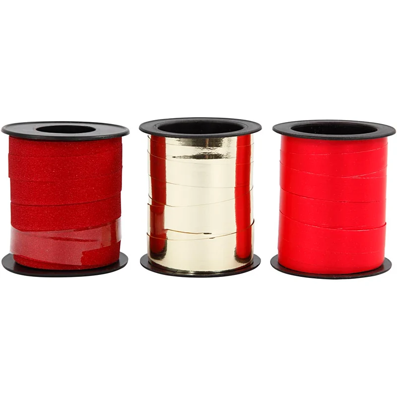 Presentsnören, B: 10 mm, guld, röd, röd, 3x15 m/ 1 förp. [HOB-202411]