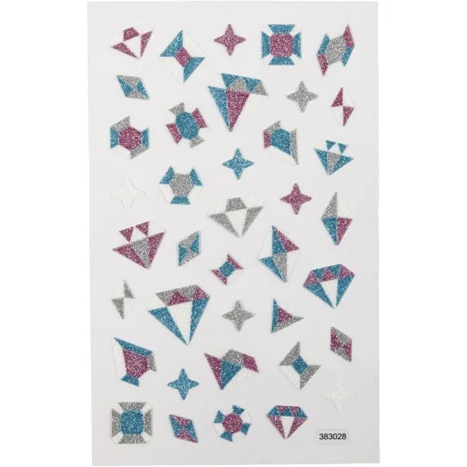 Glitterstickers, diamanter, ark 10x16 cm, 1 ark [HOB-280021]