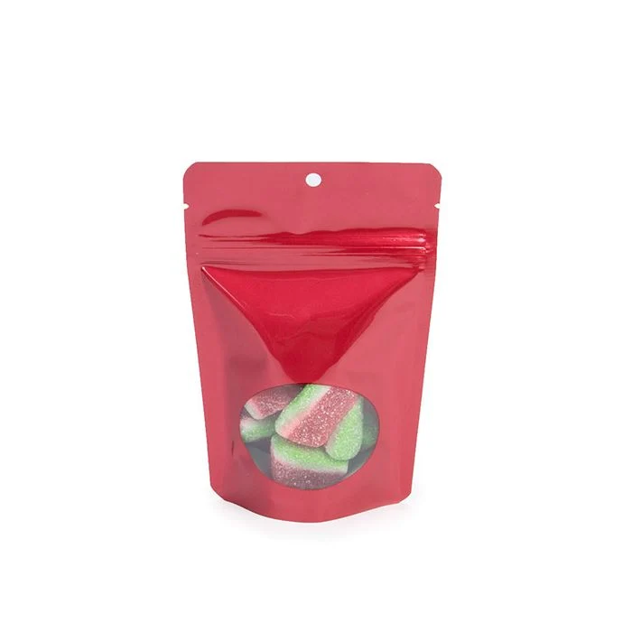Stå upp påsar Röd med ovalt fönster 10,2x6x15,2cm med hängande hål (100 st) [ZBGO2RH]