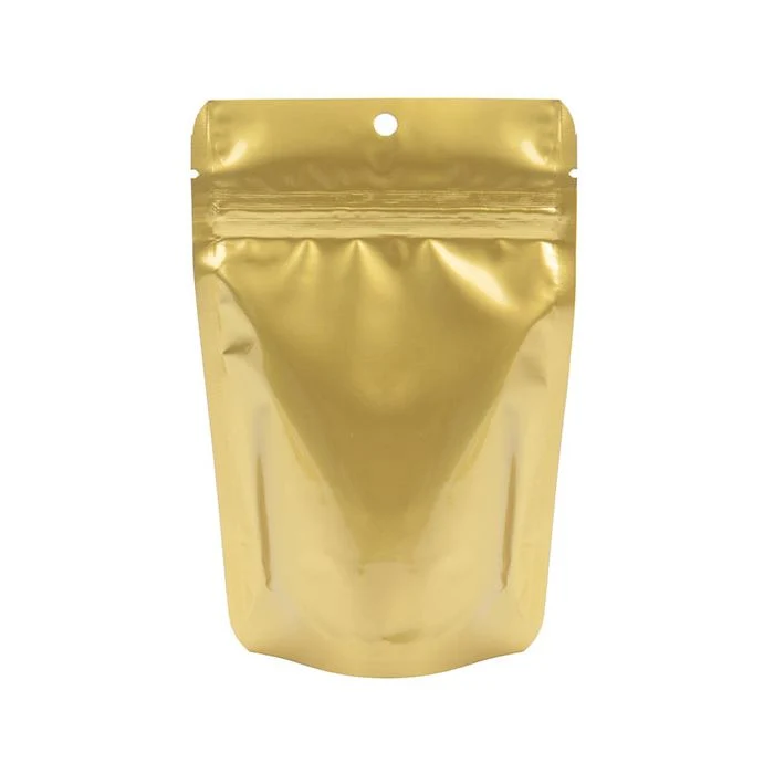 Stå upp påsar Gold 10,2x6x15,2cm med hängande hål (100 st) [ZBGM2GH]