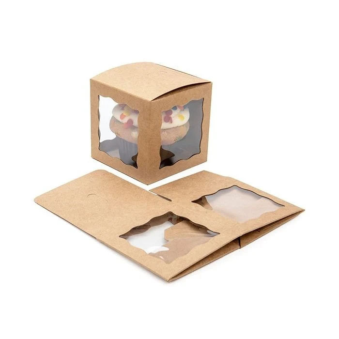 Kraft presentförpackningar bruna med 3 fönster 7,5x7,5x7,5cm (25 st) [WKRG345]