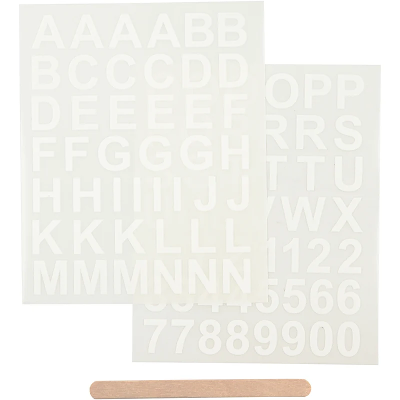 Rub-on Stickers, bokstäver och siffror, H: 17 mm, B: 17 mm, ark 12,2x15,3 cm, vit, 1 förp. [HOB-283968]
