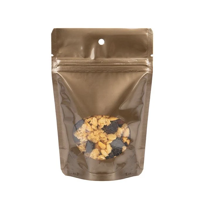 Stå upp påsar Brons med ovalt fönster 10x6x15cm med upphängningshål (100 st) [ZBGO2BZH]