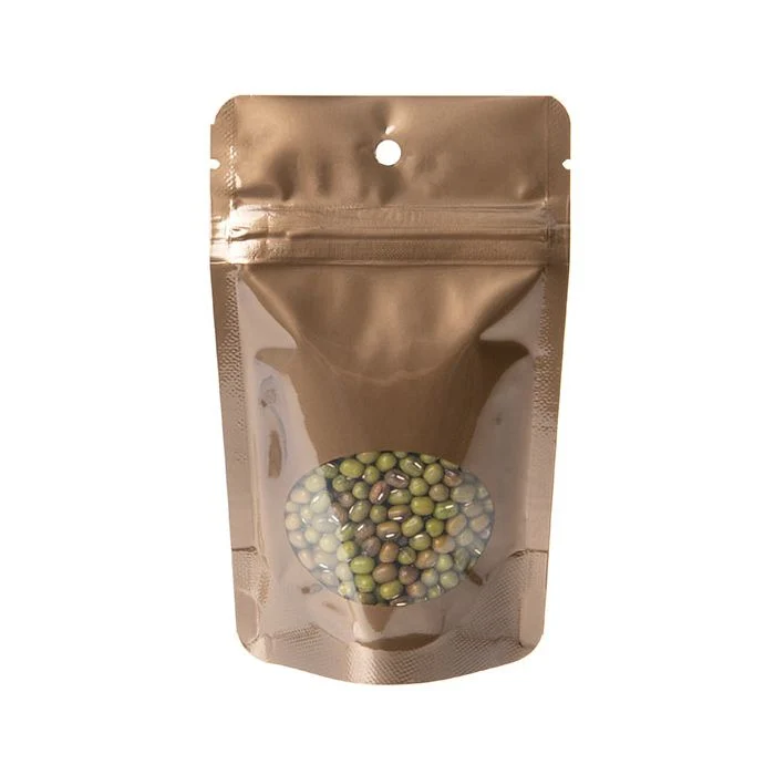 Brons Stå upp påsar med ovalt fönster 8 x 5 x 13 cm + upphängningshål (100 st) [ZBGO1BZH]