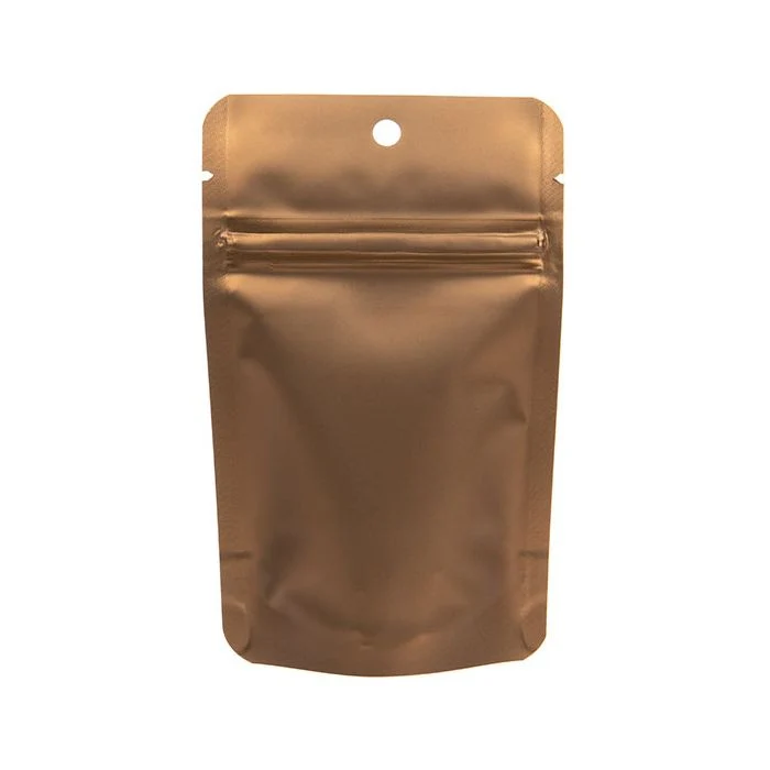 Brons metalliserad dragkedja påsar 8 x 5 x 13 cm med hängande hål (100 st) [ZBGM1BZH]