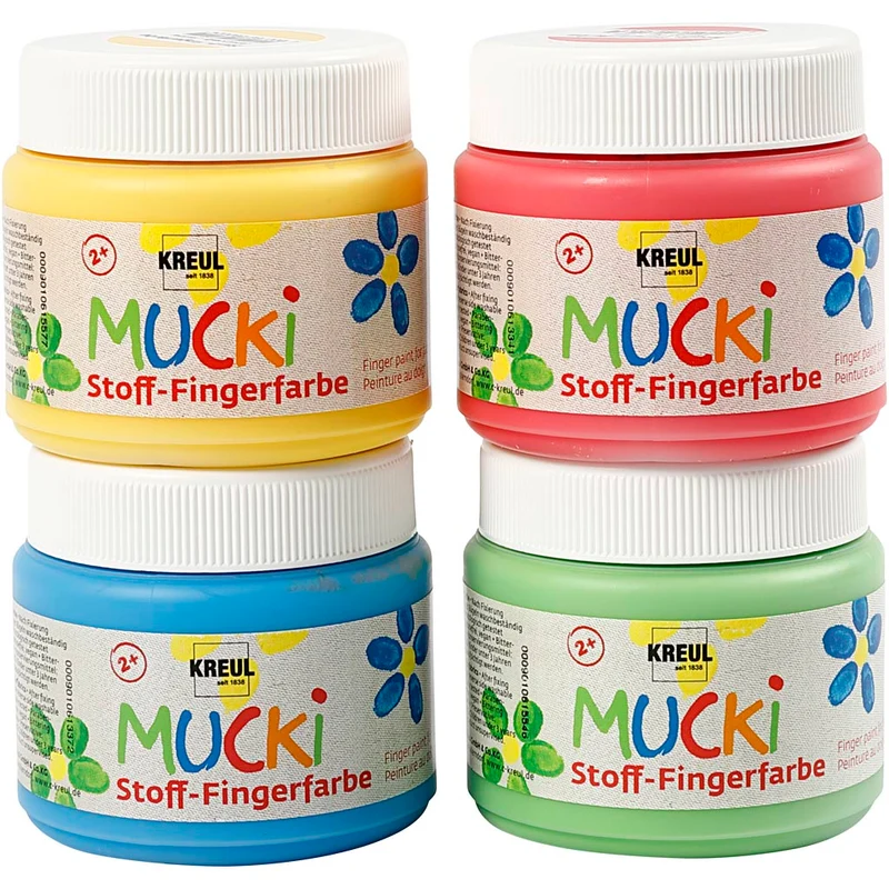 Muck Fingerfärg, blå, grön, röd, gul, 4x150 ml/ 1 förp. [HOB-34770]