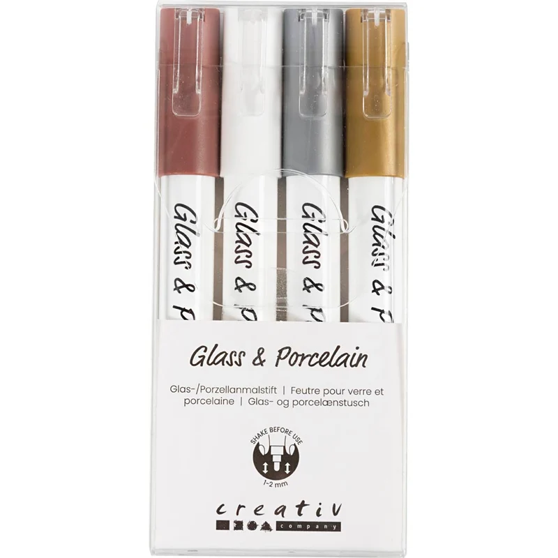 Glas- och porslinstusch, spets 1-2 mm, semi opaque, brun, guld, silver, vit, 4 st./ 1 förp. [HOB-31337]