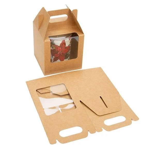 Kraftpapperslåda med handtag 10,2x10,2x10,2 cm med fönster (25 st) [WKRG57]