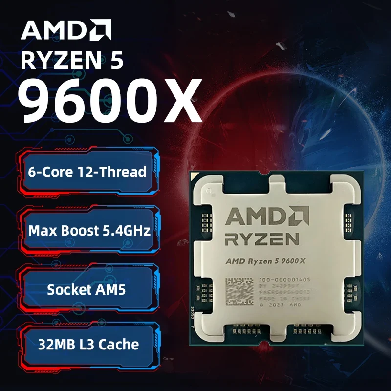 AMD Ryzen 5 9600X AM5 CPU – 6-Core, 5.4GHz Boost