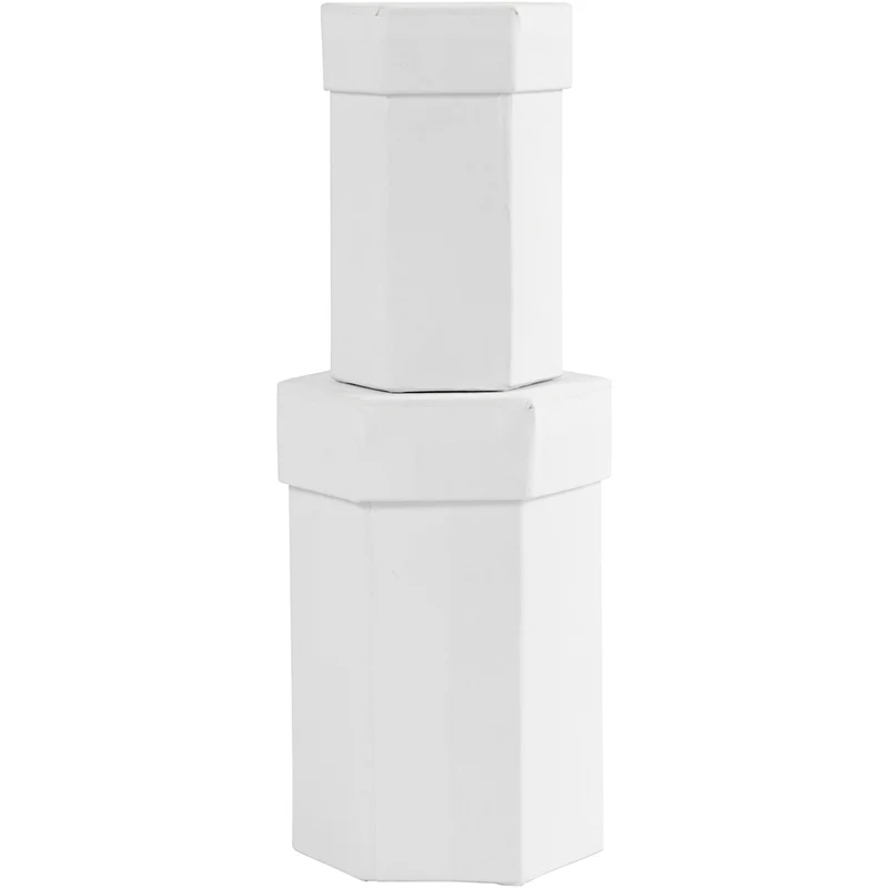Sexkantiga askar, H: 7+9 cm, stl. 4,5+6 cm, vit, 2 st./ 1 set [HOB-504325]