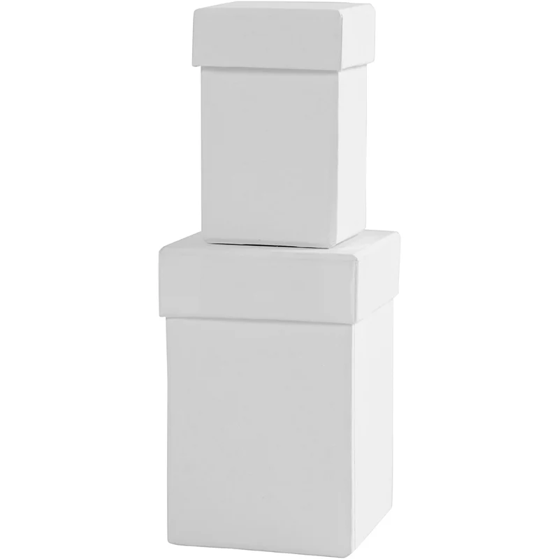 Fyrkantiga askar, H: 7+9 cm, stl. 4,5+6 cm, vit, 2 st./ 1 set [HOB-504324]