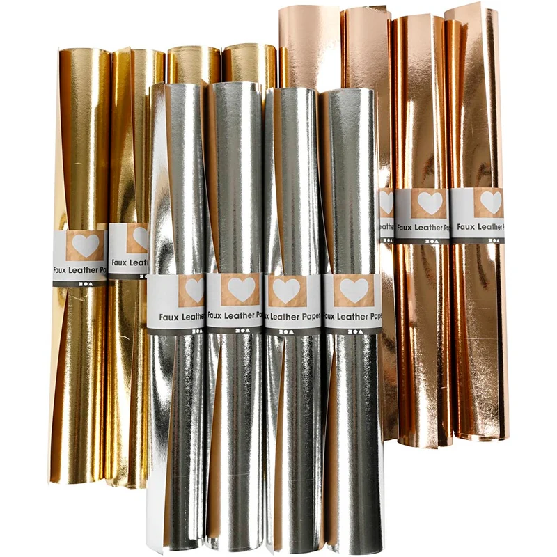 Läderpapper, B: 49 cm, tjocklek 0,55 mm, enfärgad,folie, guld, rosa guld, silver, 12x1 m/ 1 förp. [HOB-49894]
