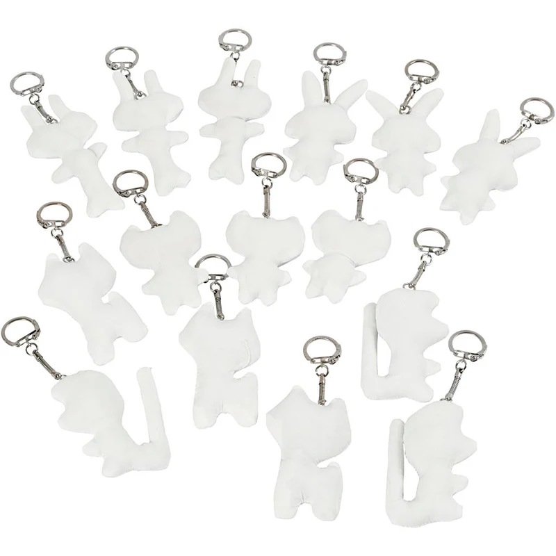 Textilfigurer med nyckelring, stl. 6-10 cm, vit, 15 st./ 1 förp. [HOB-49514]