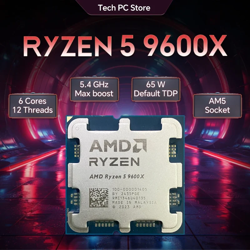 AMD Ryzen 5 9600X AM5 CPU – 6-Core, 5.4GHz Boost, 65W, 4nm