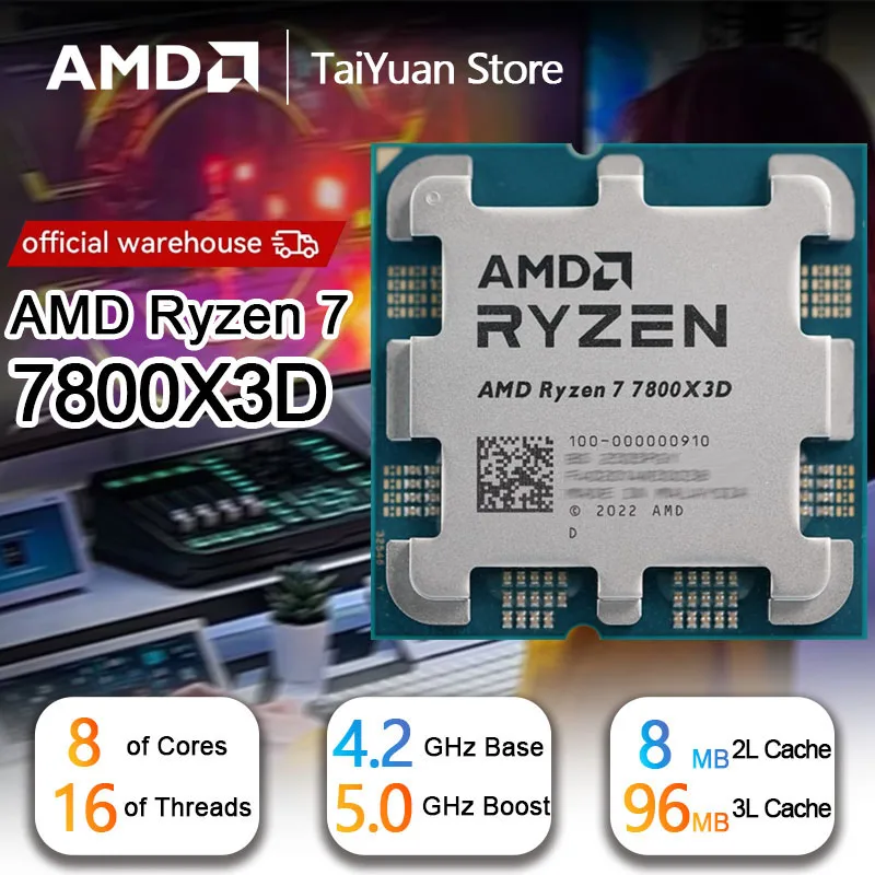 AMD Ryzen 7 7800X3D AM5 CPU – 8-Core, 125W, 96MB L3 Cache, 3D V-Cache