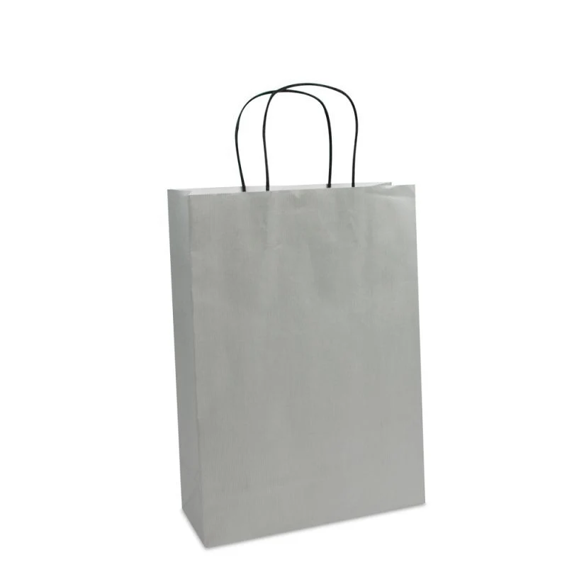 Papperskassar Silver 25 + 10 x 35 cm Tvinnade handtag + Bottenkartong (250 st.) [FP-007035]