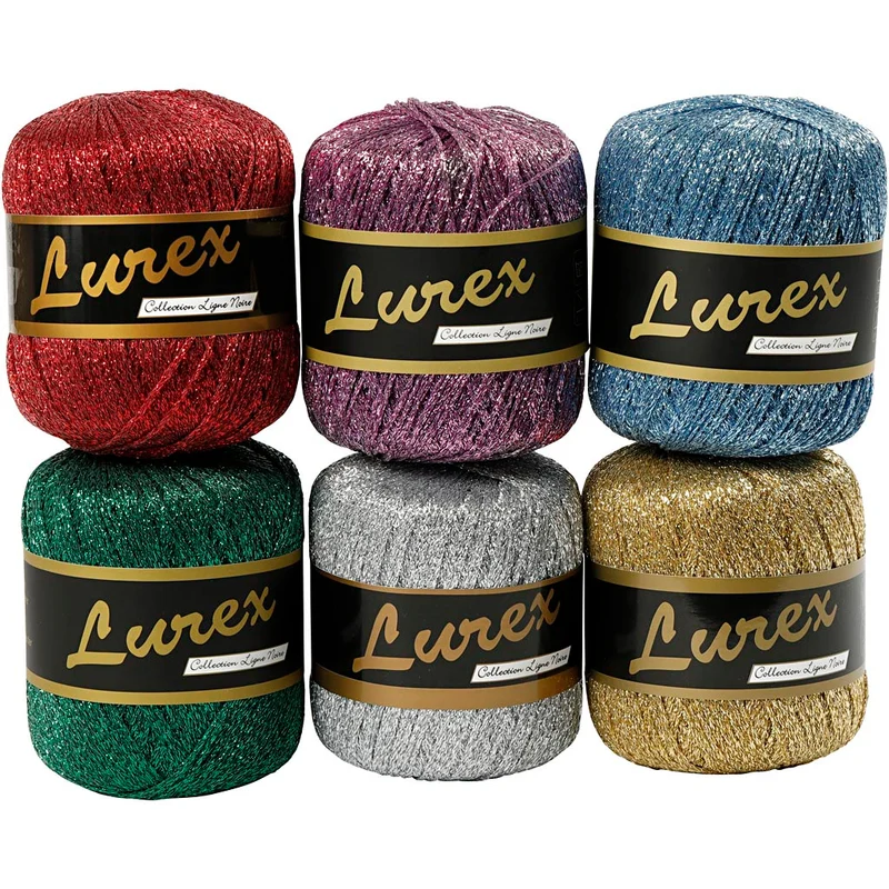 Lurex Garn, L: 160 M, mixade färger, 6x25 g/ 1 förp. [HOB-42147]