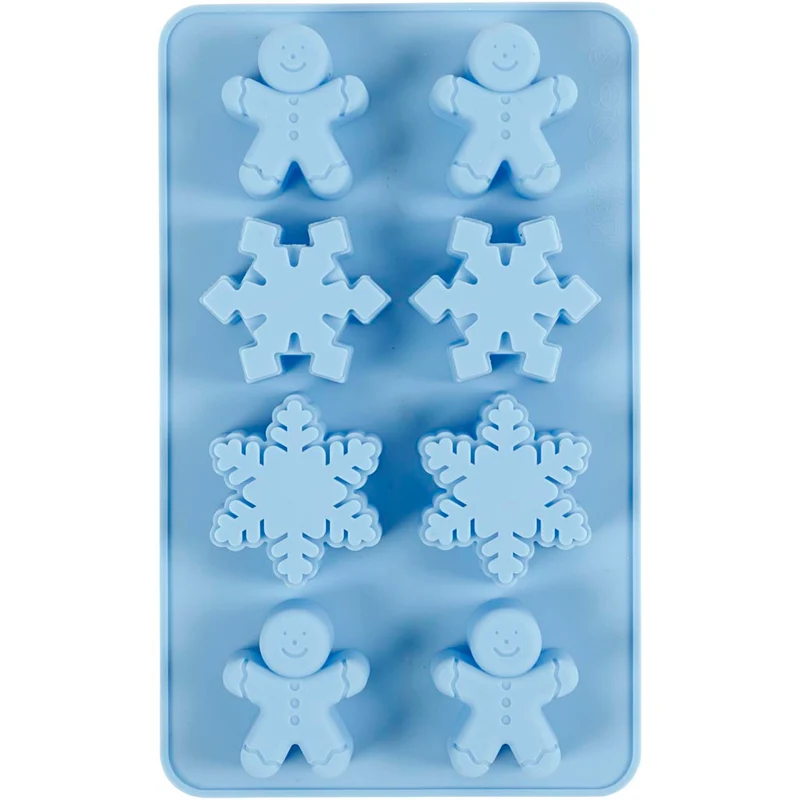 Silikonform, snöflingor och pepparkaksgubbar, H: 2,5 cm, L: 3 cm, B: 4,5 cm, 12,5 ml, 1 st. [HOB-37130]