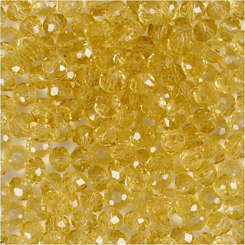 Facettpärlor, Dia. 4 mm, Hålstl. 1 mm, gul, 45 st./ 1 förp. [HOB-60981]