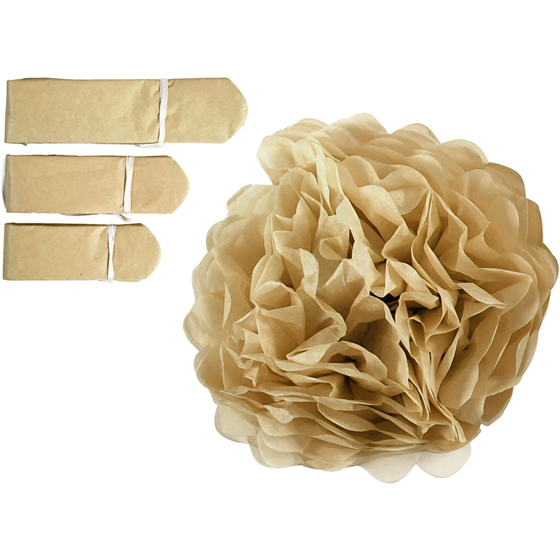Papperspompomer, Dia. 20+24+30 cm, 16 g, guld, 3 st./ 1 förp. [HOB-590029]