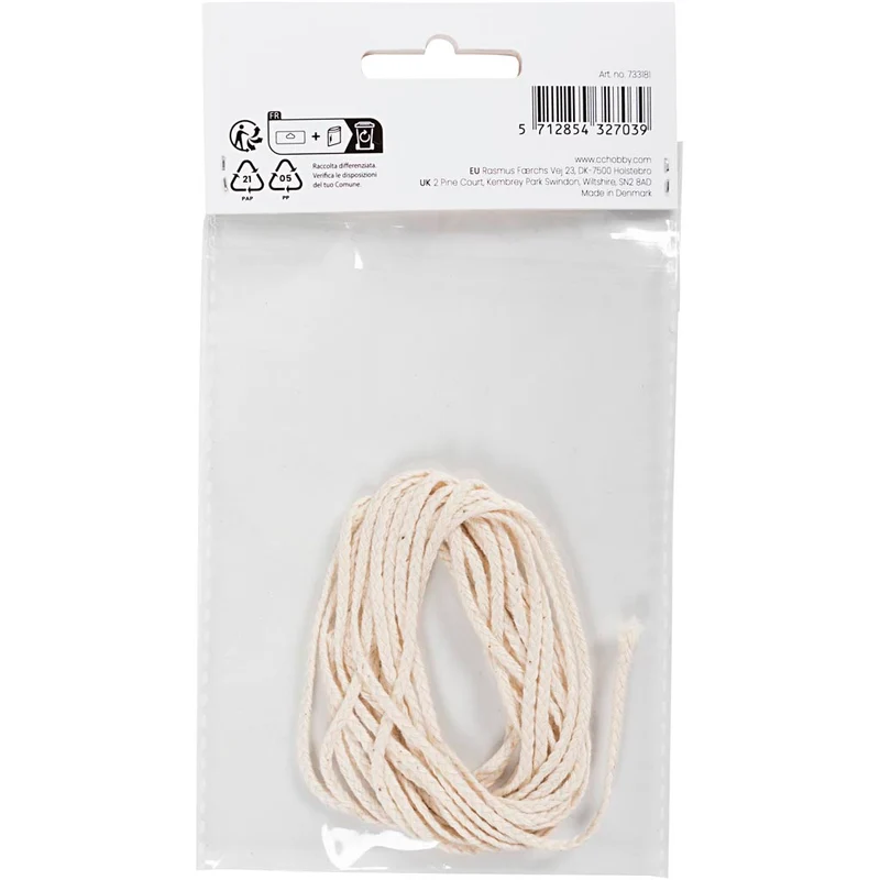 Veke, Lämplig för ljus stöpta i dopp (dia. 15–22 mm) och ljus stöpta i form (40–60 mm), 100 g, 3 m/ 1 förp. [HOB-733181]
