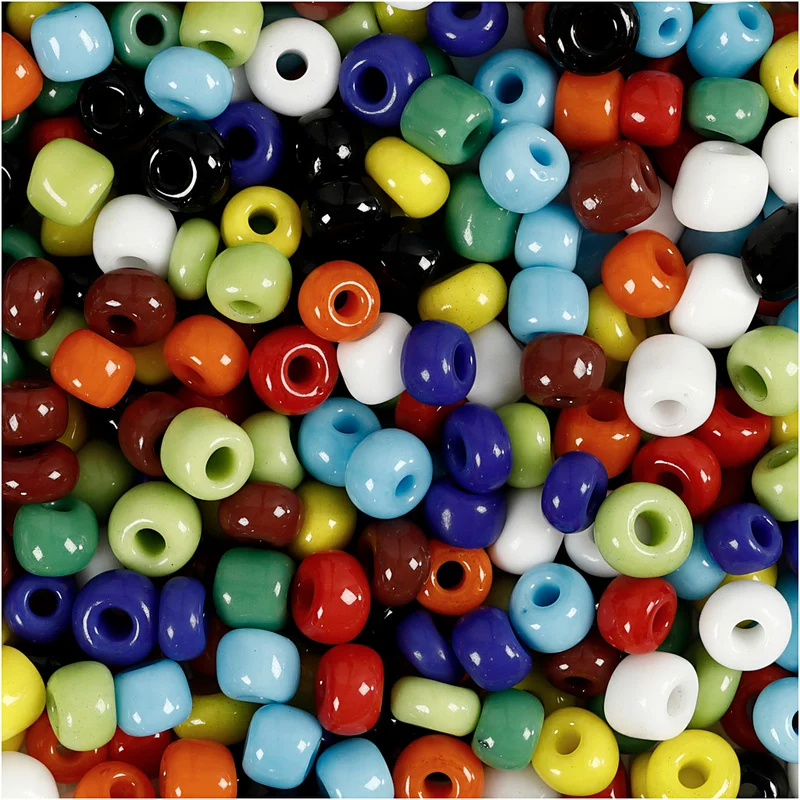Rocaillepärlor, Dia. 4 mm, stl. 6/0, Hålstl. 0,9-1,2 mm, mixade färger, 1000 g/ 1 burk [HOB-696704]