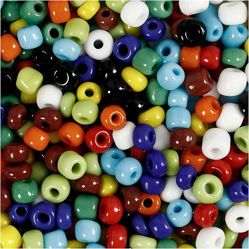 Rocaillepärlor, Dia. 4 mm, stl. 6/0, Hålstl. 0,9-1,2 mm, mixade färger, 130 g/ 1 förp. [HOB-696703]