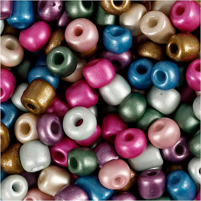 Rocaillepärlor, Dia. 5 mm, stl. 4/0, Hålstl. 1,2 mm, metallicfärger, 720 g/ 1 burk [HOB-691203]