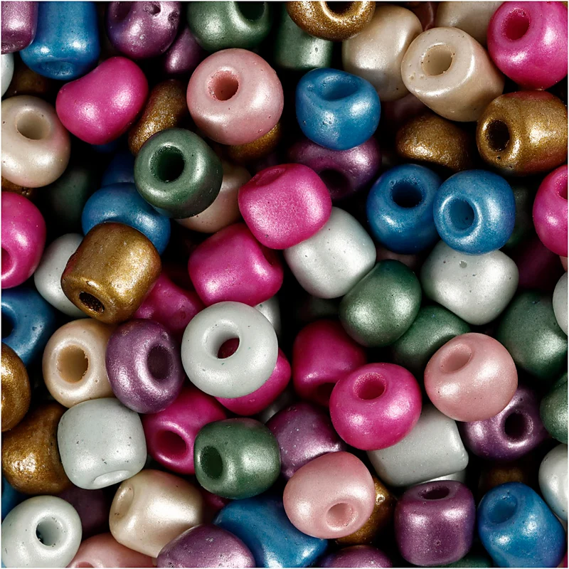 Rocaillepärlor, Dia. 5 mm, stl. 4/0, Hålstl. 1,2 mm, ca. 500 st., metallicfärger, 130 g/ 1 förp. [HOB-691201]