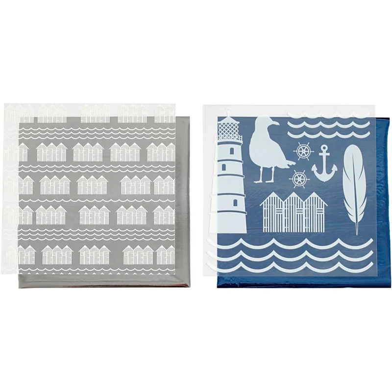 Dekorationsfolie och limark med motiv, fyrtorn, ark 15x15 cm, blå, silver, 2x2 ark/ 1 förp. [HOB-25336]