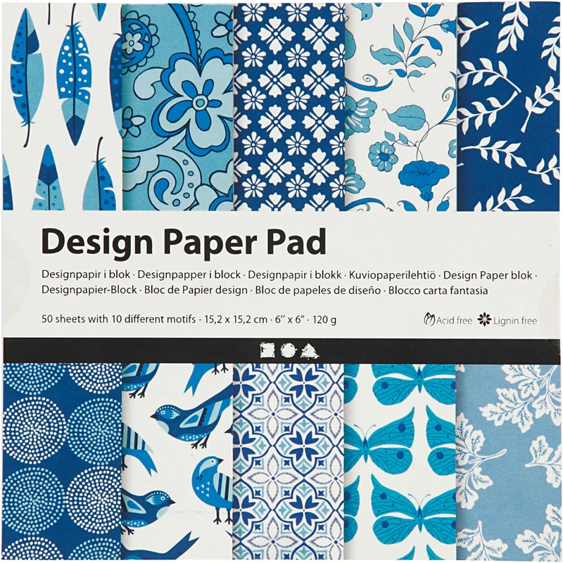 Designpapper, ark 15,2x15,2 cm, 120 g, blå, 50 ark/ 1 förp. [HOB-225915]