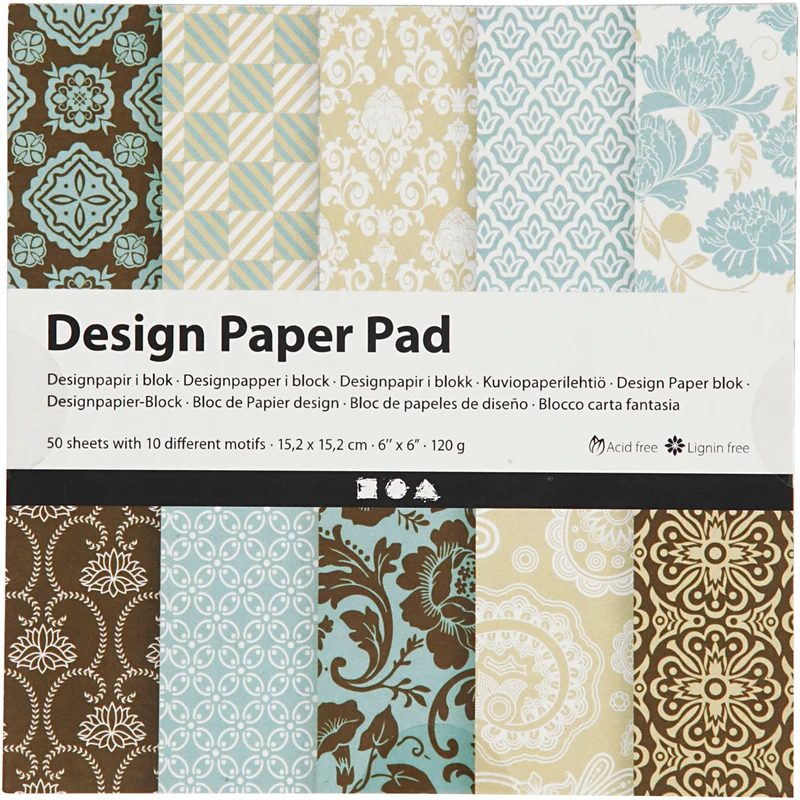 Designpapper, ark 15,2x15,2 cm, 120 g, ljusblå, brun, 50 ark/ 1 förp. [HOB-225914]