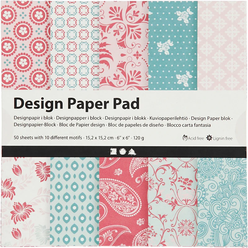 Designpapper, ark 15,2x15,2 cm, 120 g, rosa, 50 ark/ 1 förp. [HOB-225913]
