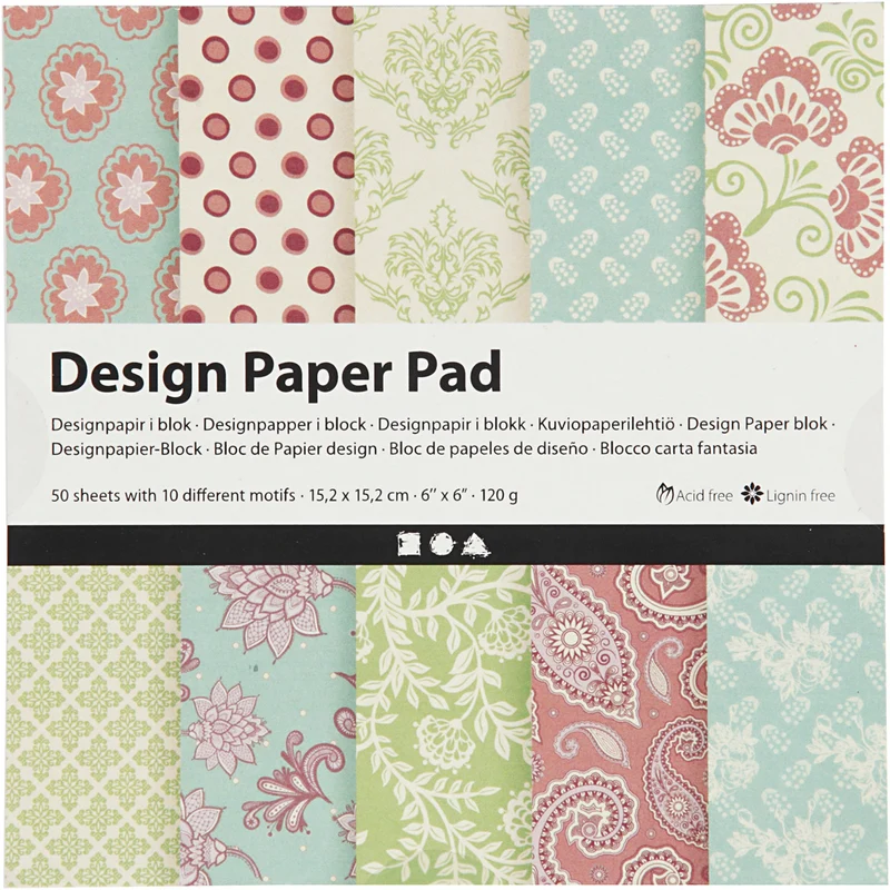 Designpapper, ark 15,2x15,2 cm, 120 g, mintgrön, lila, 50 ark/ 1 förp. [HOB-225912]