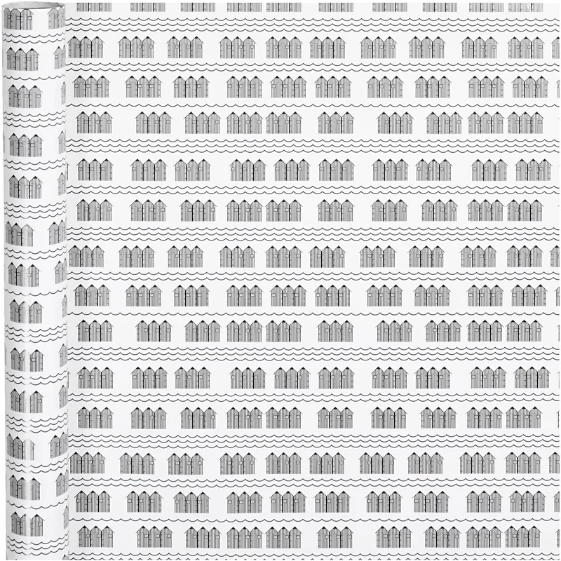 Presentpapper, badhus, B: 70 cm, 80 g, svart, vit, 4 m/ 1 rl. [HOB-190140]
